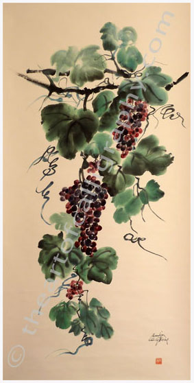 Grapes Painting Detail Of Grapes Watercolor Painting On Hanging Scroll 